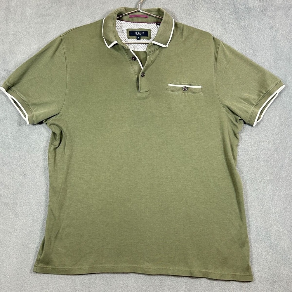 Ted Baker Polo Shirt 6 Olive Cotton‎ Blend